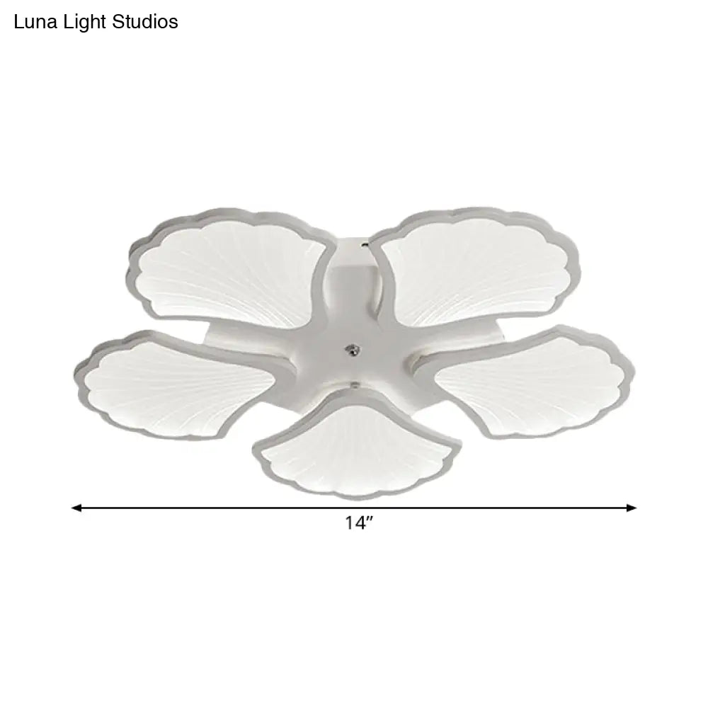 3/5/9 - Light Led Flush Ceiling Light With Ginkgo Leaf Acrylic Shade - White Lighting Fixture In