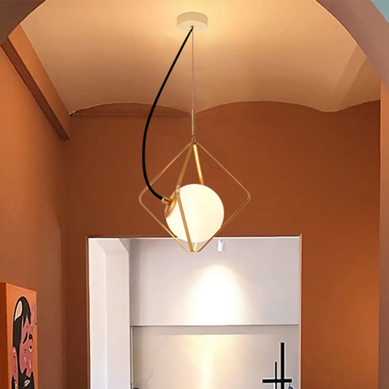 Modern Gold Globe Pendant Light With Milky Glass Shade 10/13 Wide / 10