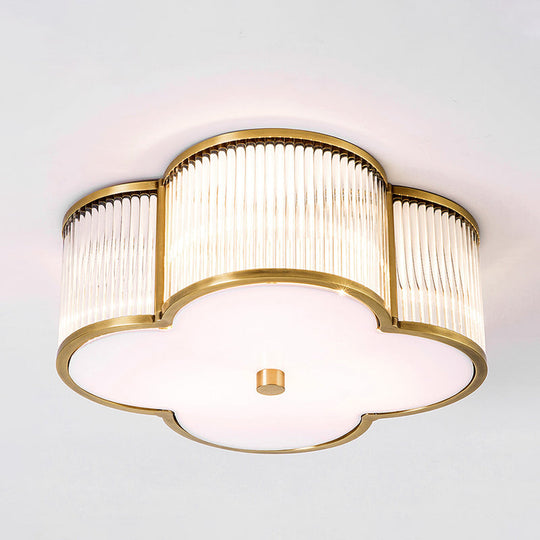 Traditional Gold Crystal Ceiling Mounted Fixture - 4-Light Flush Mount Spotlight