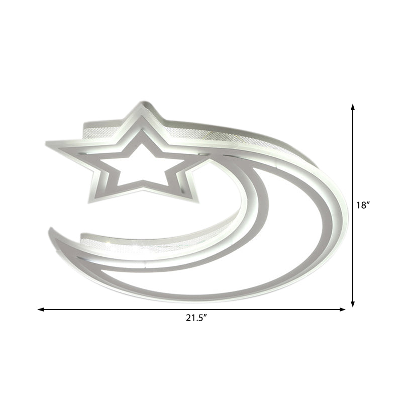 Kids Cartoon Acrylic Led Flush Ceiling Light - Crescent And Star Design For Bedroom
