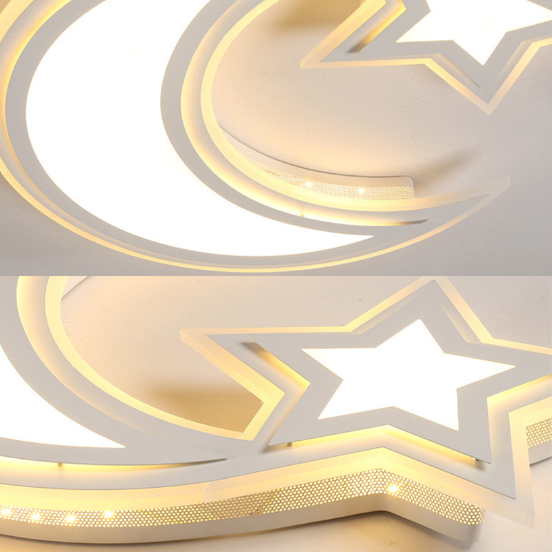 Kids’ Cartoon Acrylic Led Flush Ceiling Light - Crescent And Star Design For Bedroom
