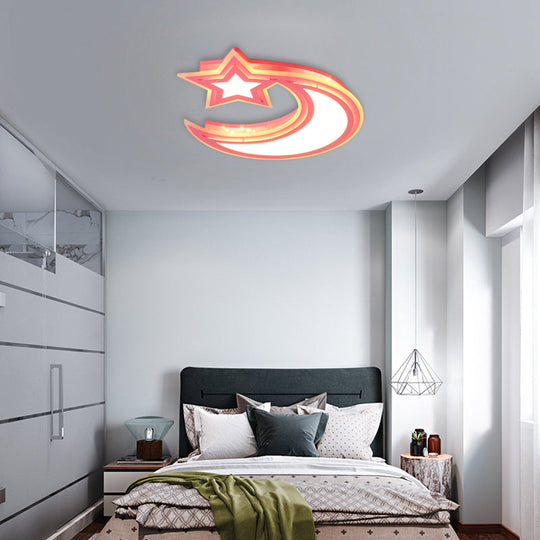 Kids Cartoon Acrylic Led Flush Ceiling Light - Crescent And Star Design For Bedroom