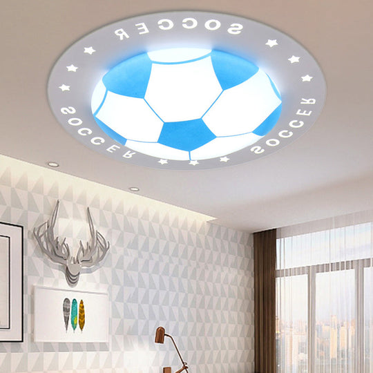 Football Flush Mount Led Ceiling Light For Kids Bedroom: Metal & Acrylic Sport Style Blue / 16.5