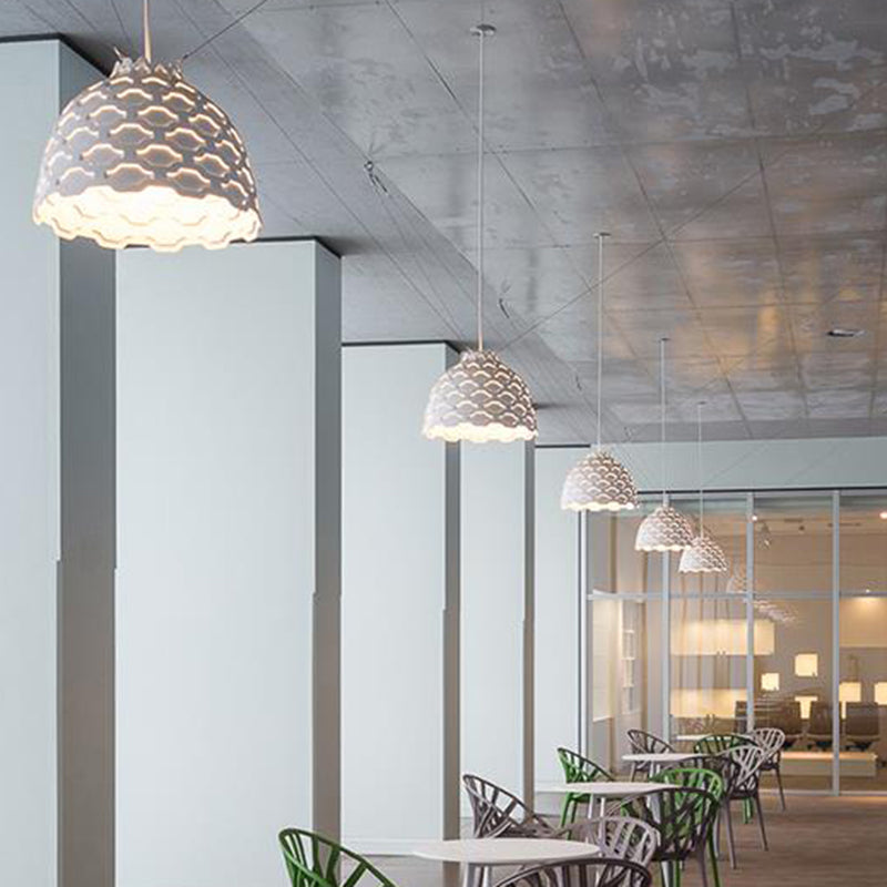 Nordic Restaurant Pendant Light With Metal Bowl Shade - 1 Head Hanging Lamp White