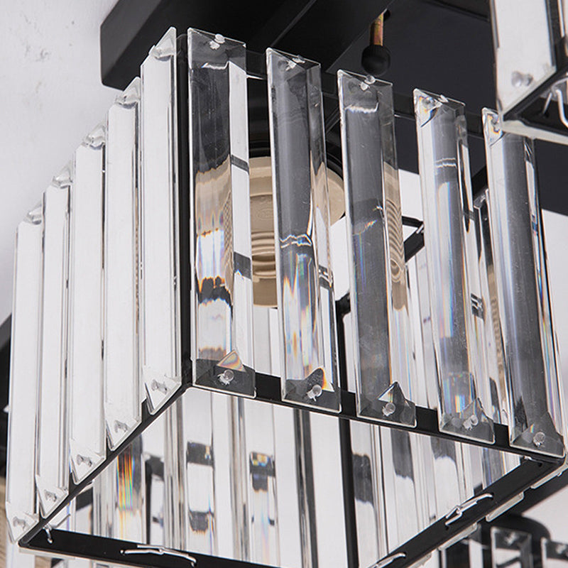 Square Crystal Rod Ceiling Light Fixture - Modern Semi Flush Mount With Tri-Sided Design (4/6/9
