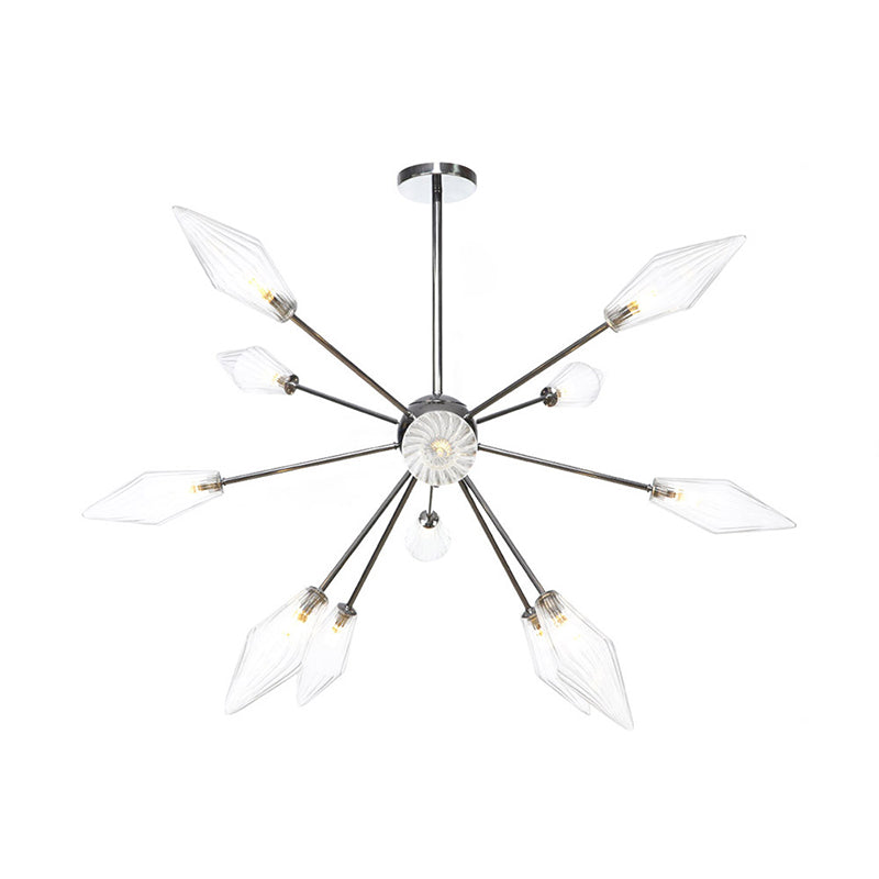 Industrial Amber/Clear Pendant Chandelier With Diamond Glass Shade - 9/12/15 Lights Living Room