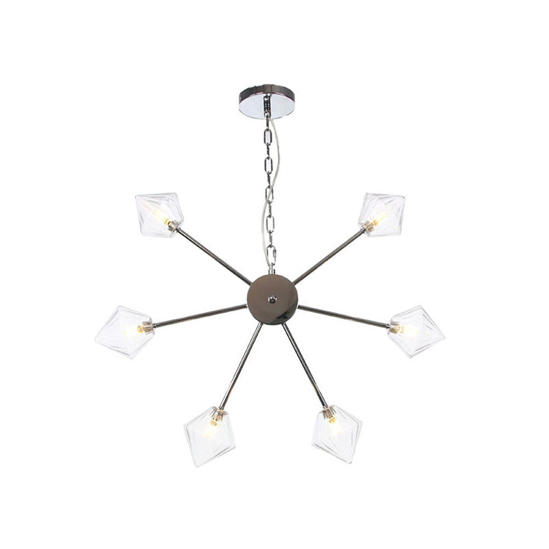 Industrial Amber/Clear Glass Diamond Shade Chandelier Lamp With Multiple Heads In