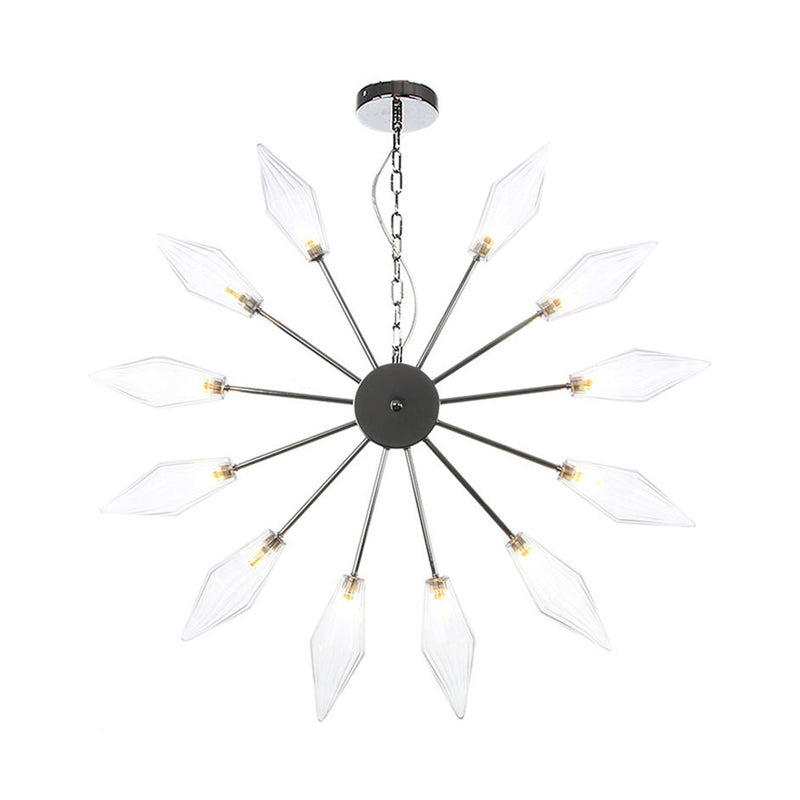 Lustre industriel moderne Sputnik avec verre ambré/transparent - 6/9/12 lumières - Finitions noir/cuivre/chrome