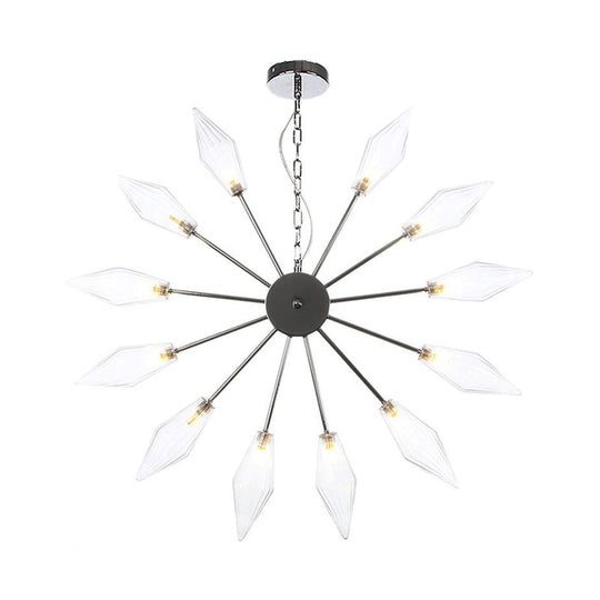 Lustre industriel moderne Sputnik avec verre ambré/transparent - 6/9/12 lumières - Finitions noir/cuivre/chrome