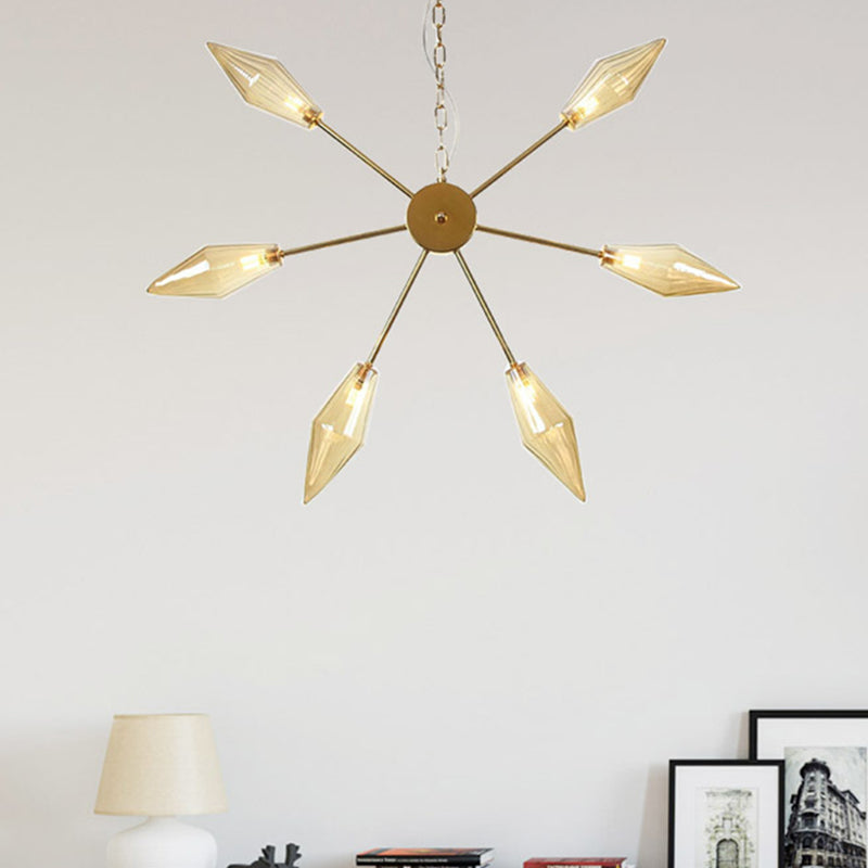 Lustre industriel moderne Sputnik avec verre ambré/transparent - 6/9/12 lumières - Finitions noir/cuivre/chrome