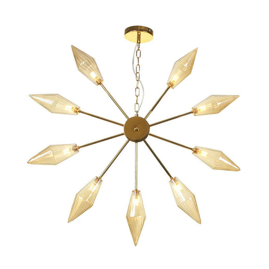 Lustre industriel moderne Sputnik avec verre ambré/transparent - 6/9/12 lumières - Finitions noir/cuivre/chrome