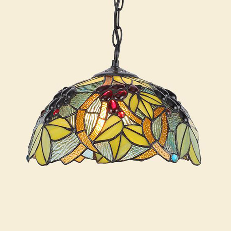 Tiffany Green/Blue Stained Glass Kitchen Pendant Light With Domed Shade Green