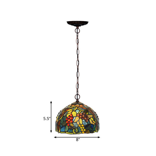 Mediterranean Stained Glass Hanging Light - Green Dome 8’/12’ Bronze Pendant