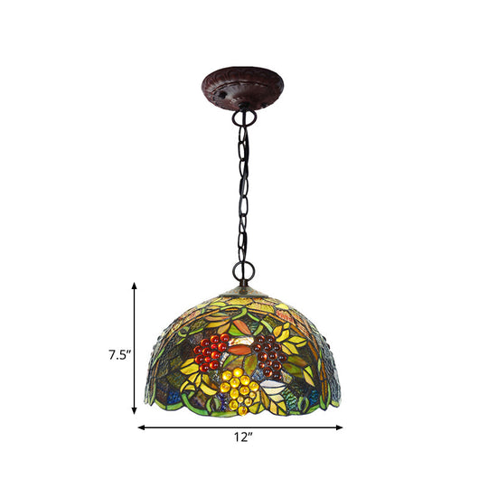 Mediterranean Stained Glass Hanging Light - Green Dome 8’/12’ Bronze Pendant