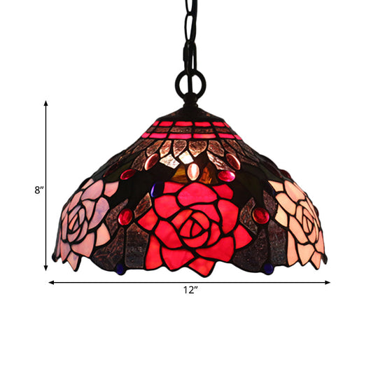 Mediterranean Black Blossom Down Lighting Pendant Light With Colorful Stained Glass - 1