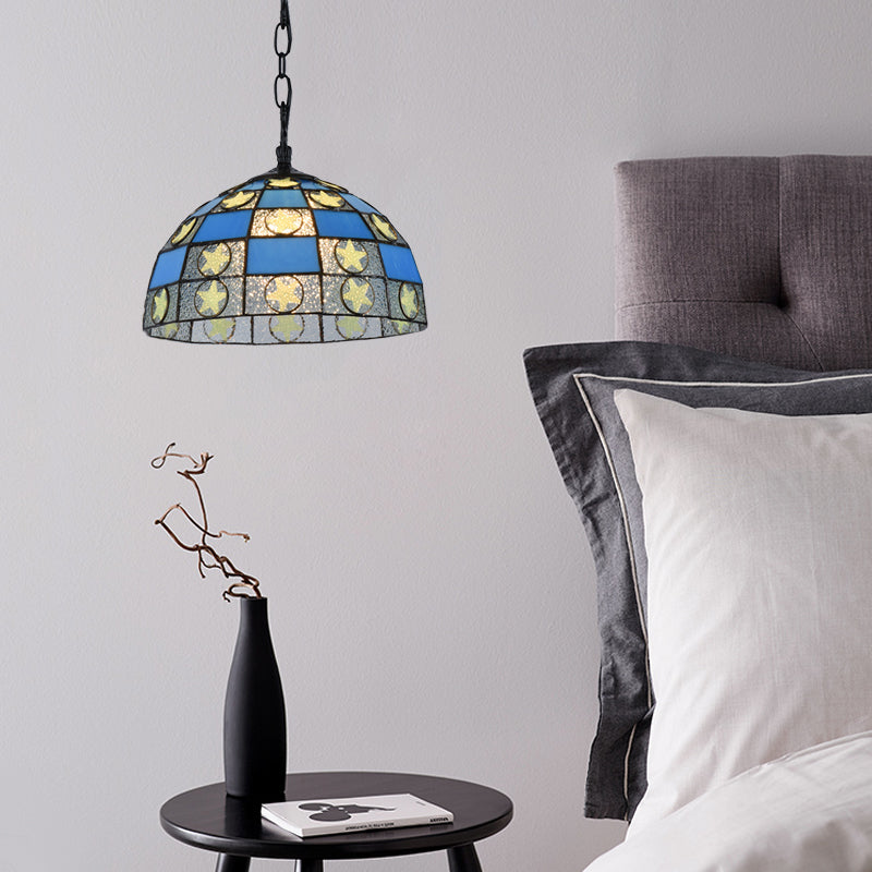 Black Tiffany-Style Glass Star Pendant Light - 12’/16’ Wide 1-Light Fixture