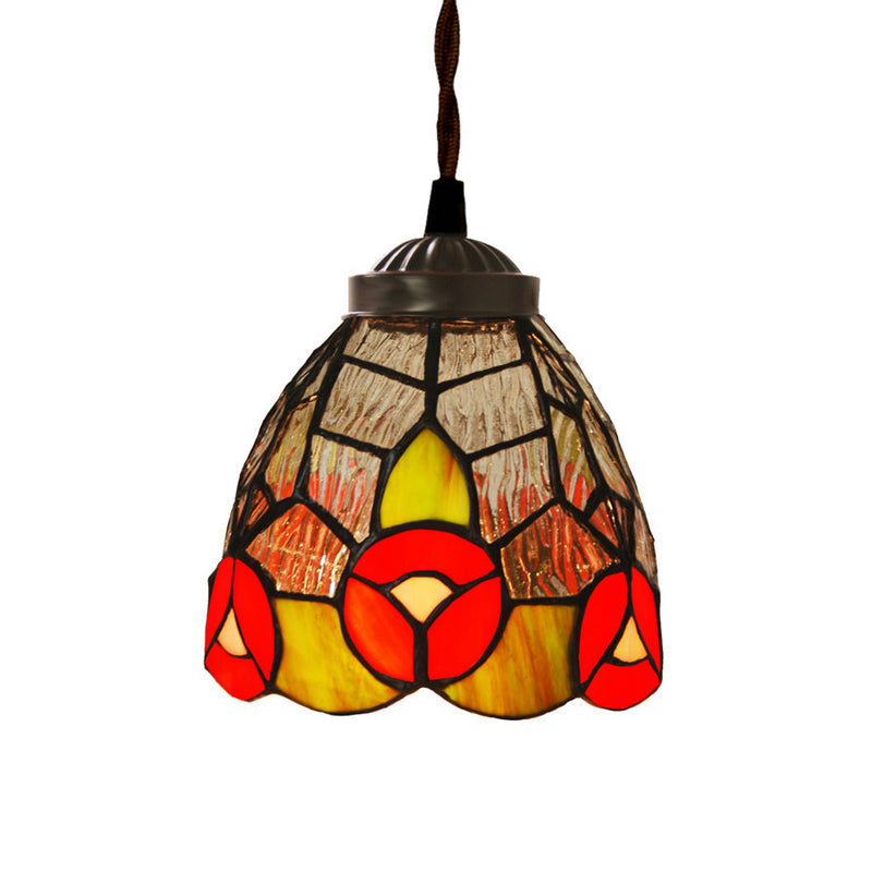 Baroque Dragonfly/Flower Stained Glass Pendant Light For Kitchen