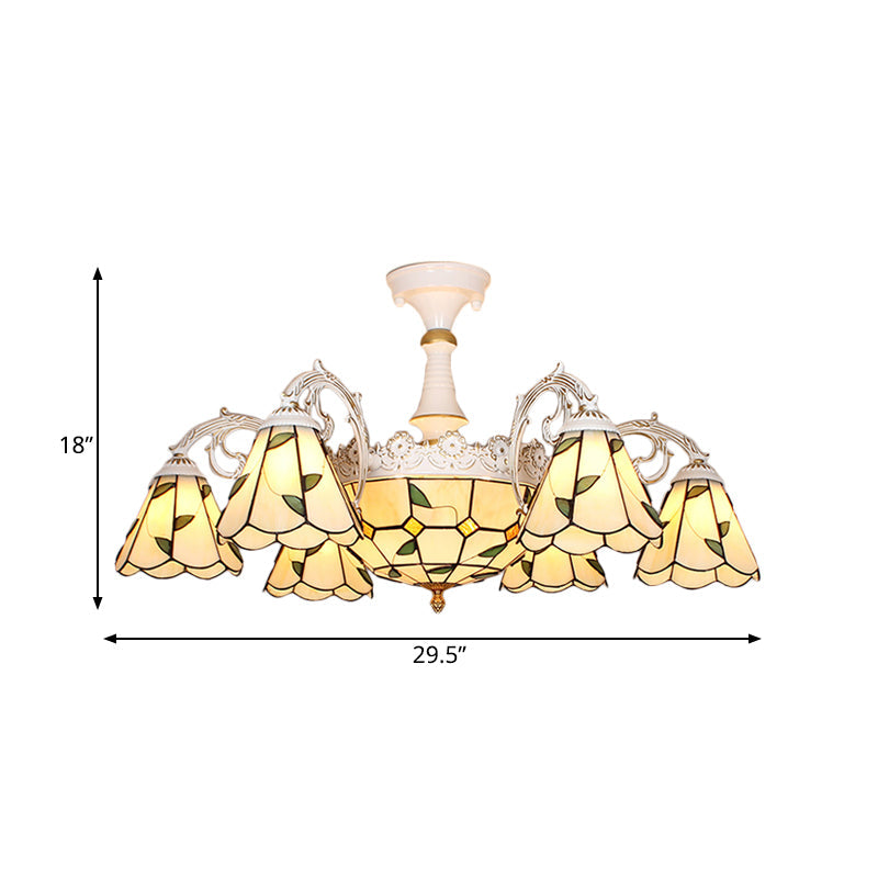 Baroque White/Blue/Silver Glass 9 - Light Ceiling Light Fixture For Bedroom