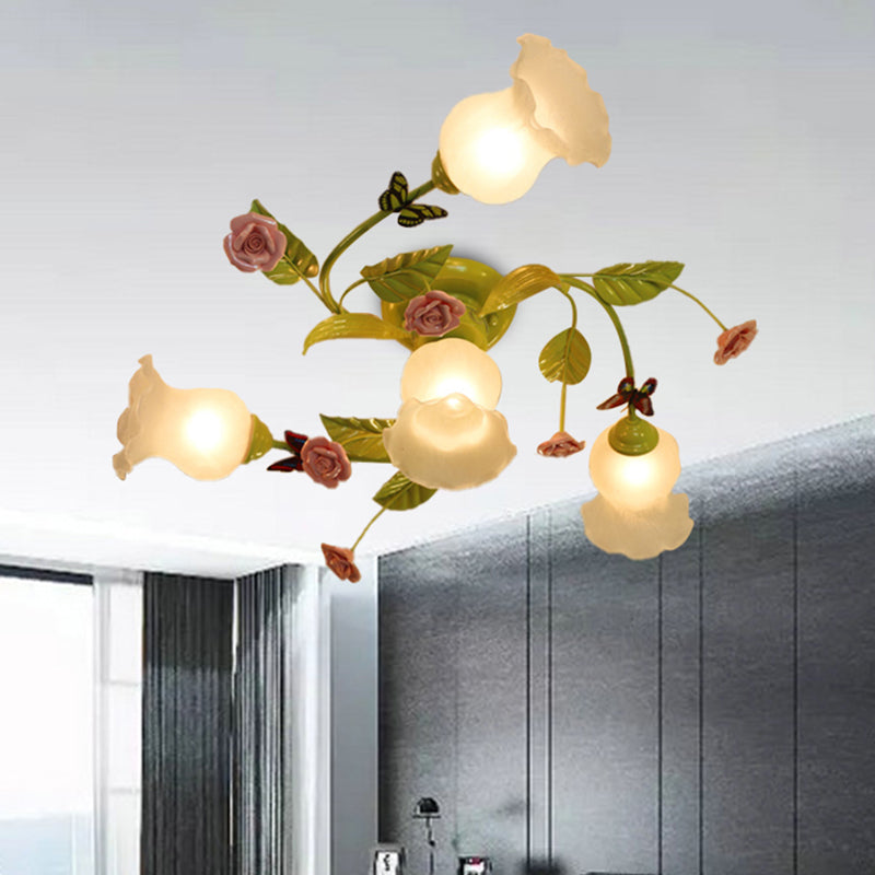 Green Opaque Glass Spiral Bedroom Ceiling Light Fixture - Semi - Flush Mount (4/7 Bulbs)