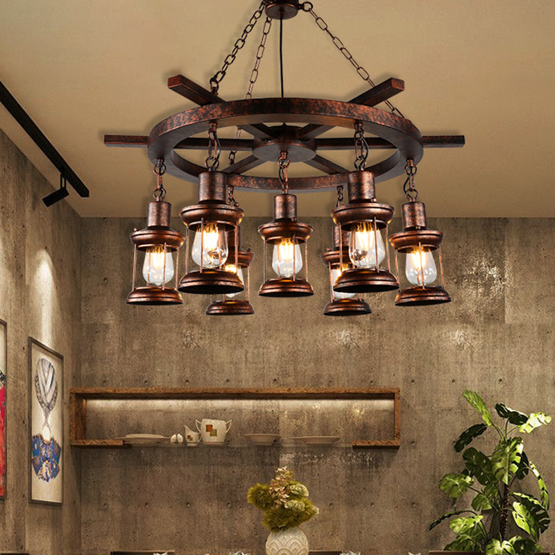Rustic Copper Kerosene Chandelier Pendant Light Fixture With 5/7 Lights