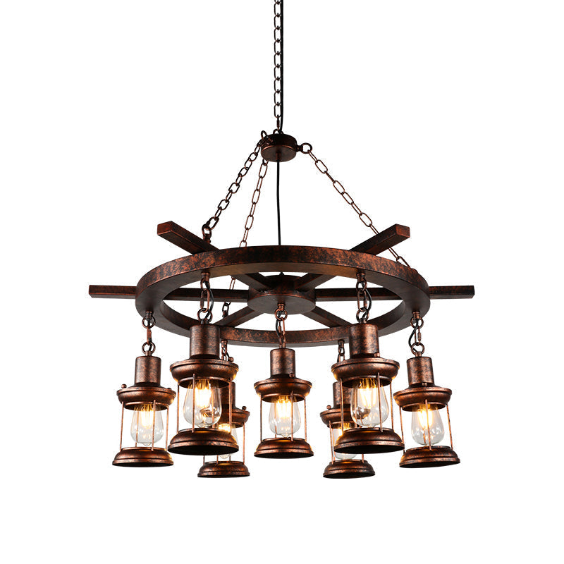 Rustic Copper Kerosene Chandelier Pendant Light Fixture With 5/7 Lights