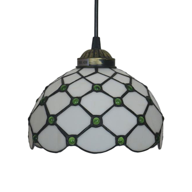 Black 1-Light Pendant Lamp With Baroque Beige/Blue/Green Glass Shade - Perfect For Dining Room