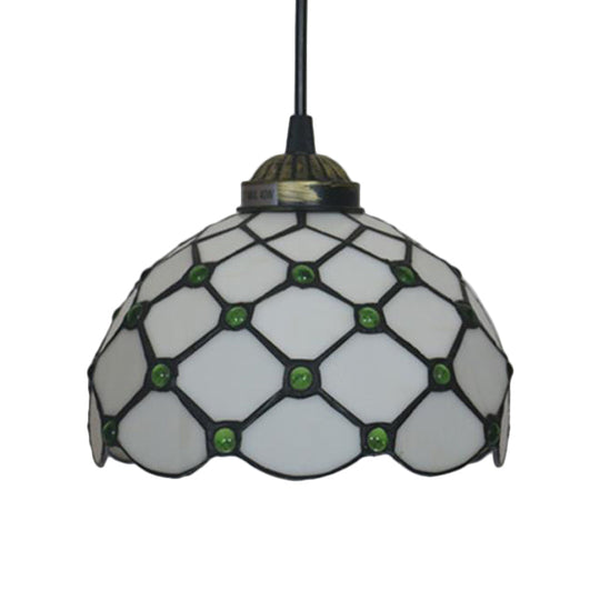 Black 1-Light Pendant Lamp With Baroque Beige/Blue/Green Glass Shade - Perfect For Dining Room