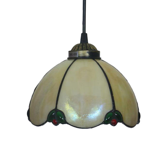 Black 1-Light Pendant Lamp With Baroque Beige/Blue/Green Glass Shade - Perfect For Dining Room