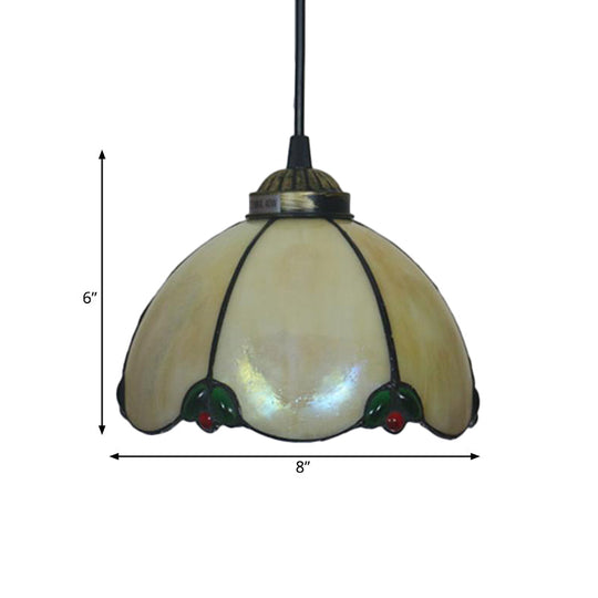 Black 1-Light Pendant Lamp With Baroque Beige/Blue/Green Glass Shade - Perfect For Dining Room