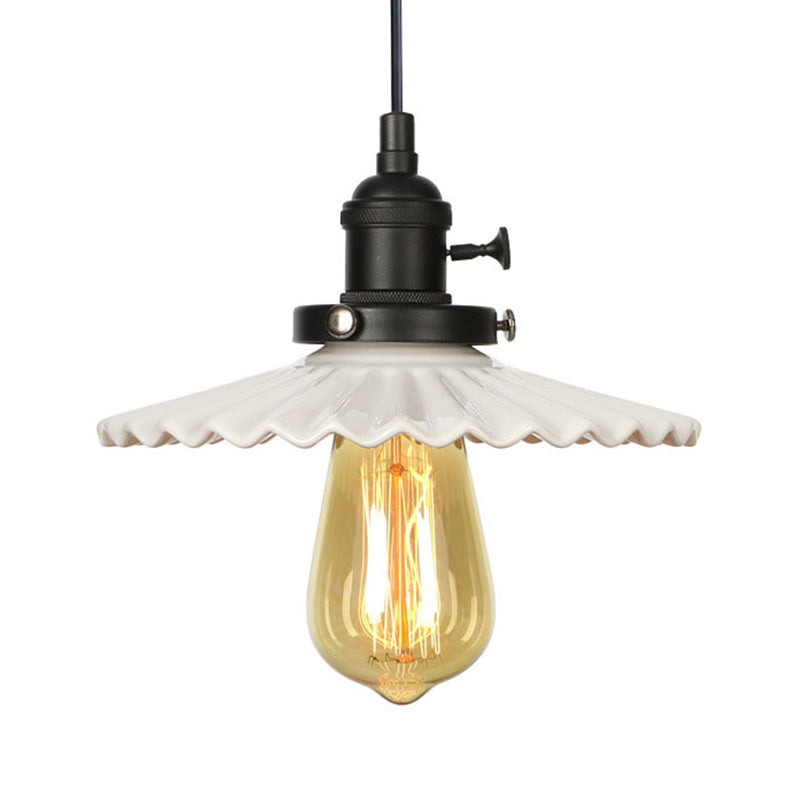 Scalloped Edge Hanging Light Fixture - Ceramic Pendant Ceiling For Industrial Dining Rooms (1 Bulb)