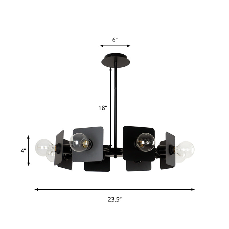 Industrial Metal Square Chandelier Lighting - 8-Head Black Ceiling Fixture For Restaurants