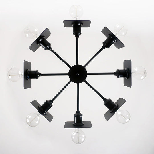 Industrial Metal Square Chandelier Lighting - 8-Head Black Ceiling Fixture For Restaurants