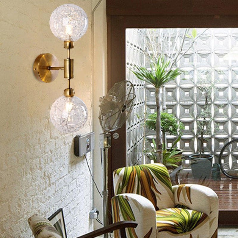 Industrial Style 1/2-Light Bedroom Sconce Wall Lamp - Black/Brass Finish With Clear Glass Shade