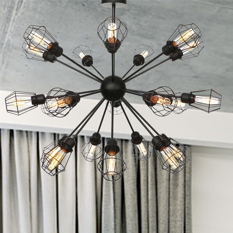 Black Metal Farmhouse Style Pendant Light With Cage Shade 21 /