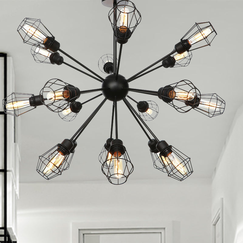 Black Metal Farmhouse Style Pendant Light With Cage Shade 18 /