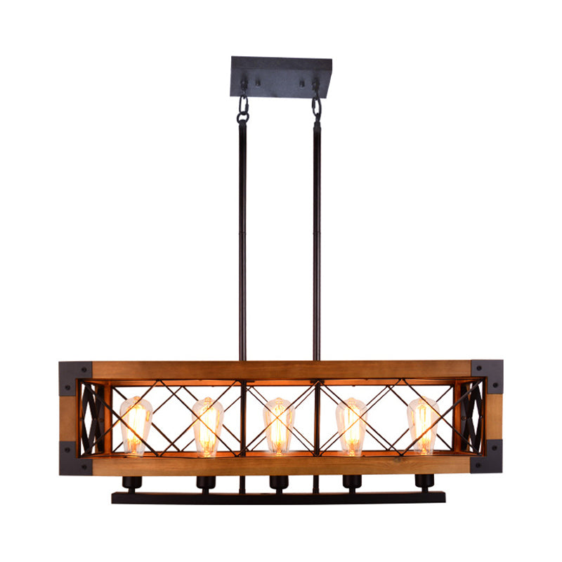 Vintage Metal Rectangle 5 Bulbs Dining Room Hanging Light Pendant Lighting