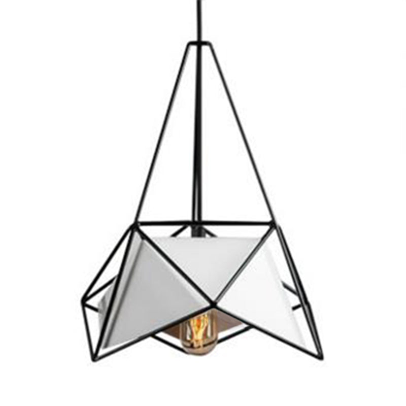 Modern Polygon Hanging Lamp With Wire Cage Shade - 1 Light Pendant For Dining Room In