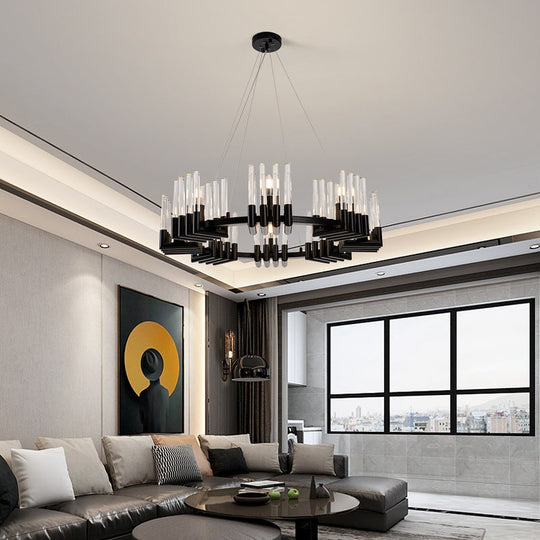Contemporary Circular Iron Chandelier Lamp With Crystal Tube - 6/8 Lights Ceiling Light Fixture In