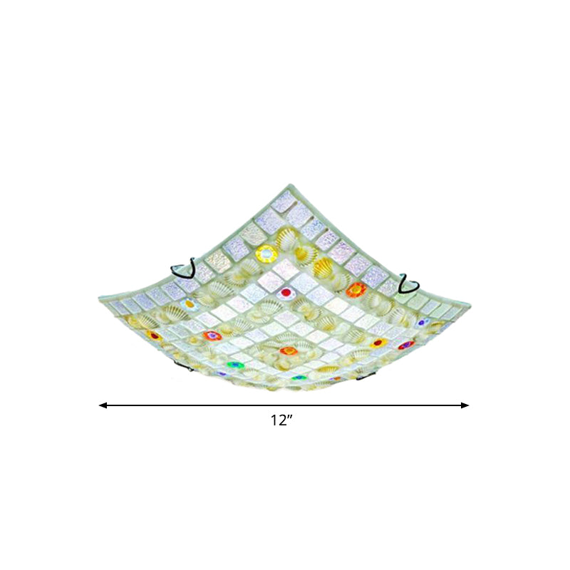 Tiffany Style Square Shell Flush Mount Ceiling Light With 3 Lights White - Ideal For Kitchen