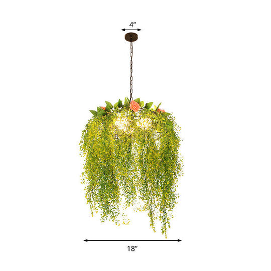Industrial Metal Chandelier Light - Green Restaurant Pendant 18’/25.5’ Wide 3 Lights