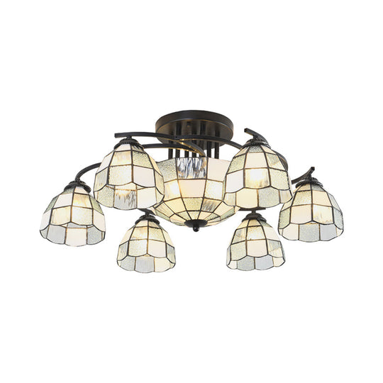 Frosted Glass Tiffany Style Ceiling Light Fixture - White/Yellow/Blue Semi-Flush Mount