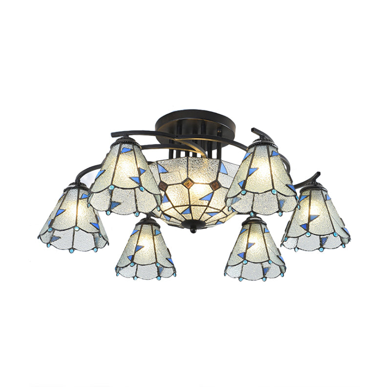 Frosted Glass Tiffany Style Ceiling Light Fixture - White/Yellow/Blue Semi-Flush Mount