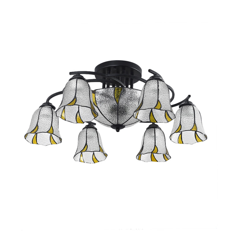 Frosted Glass Tiffany Style Ceiling Light Fixture - White/Yellow/Blue Semi-Flush Mount