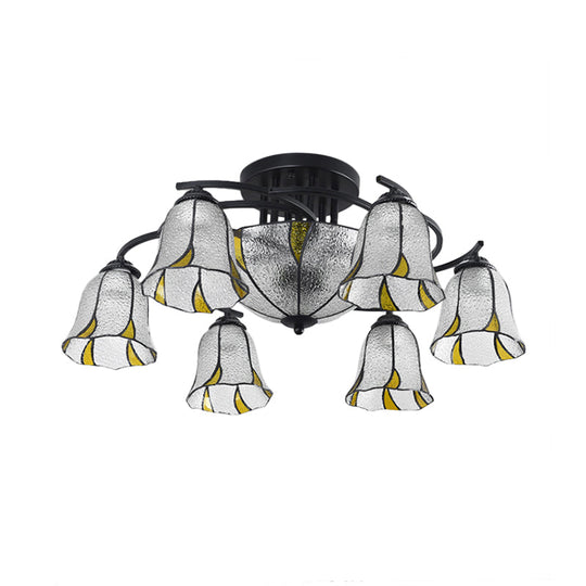 Frosted Glass Tiffany Style Ceiling Light Fixture - White/Yellow/Blue Semi-Flush Mount