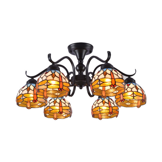 13’/19.5’ Dragonfly Semi-Flush Mount Ceiling Light Fixture With Cut Glass Mediterranean Design