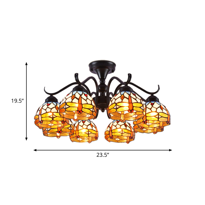 13’/19.5’ Dragonfly Semi-Flush Mount Ceiling Light Fixture With Cut Glass Mediterranean Design