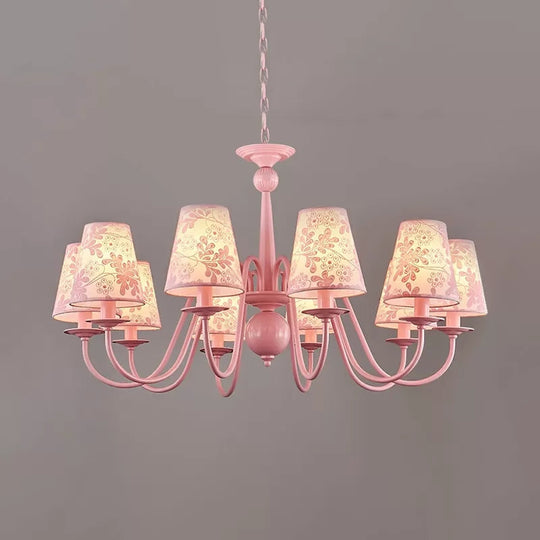 Petal Villa Pink Fabric Trapezoid Ceiling Chandelier - Modern Multi-Head Pendant