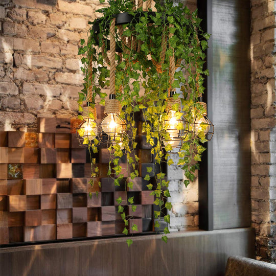 Antique Metal Pendant Chandelier: 6-Bulb Restaurant Ceiling Lamp In Black