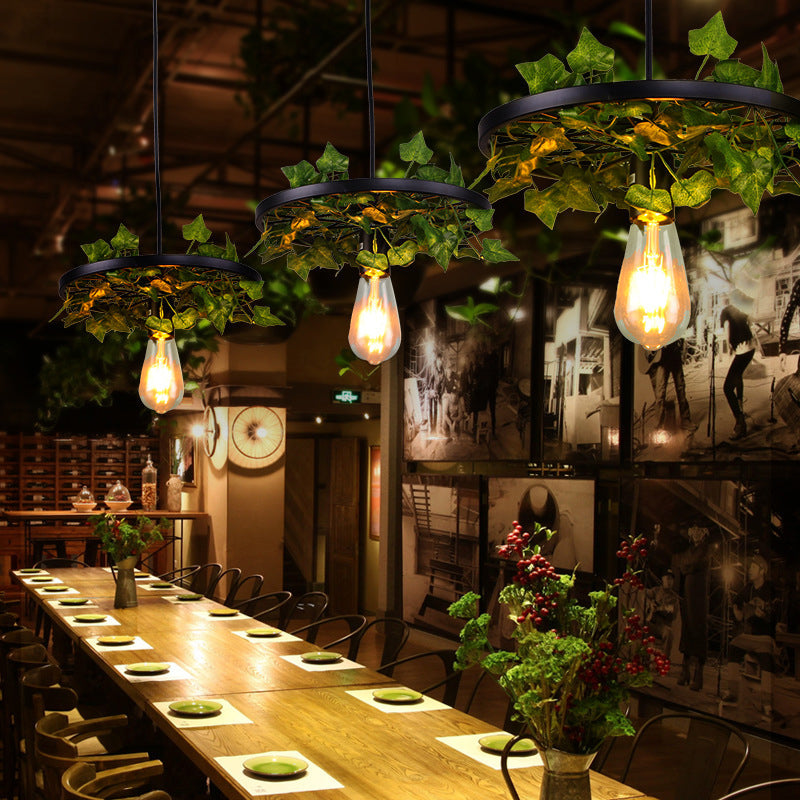 Industrial Metal Plant Led Pendant Lamp For Restaurants - Green Hanging Ceiling Light