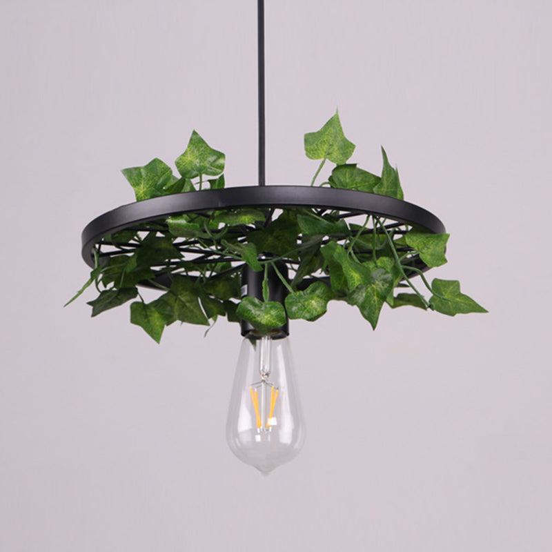 Industrial Metal Plant Led Pendant Lamp For Restaurants - Green Hanging Ceiling Light